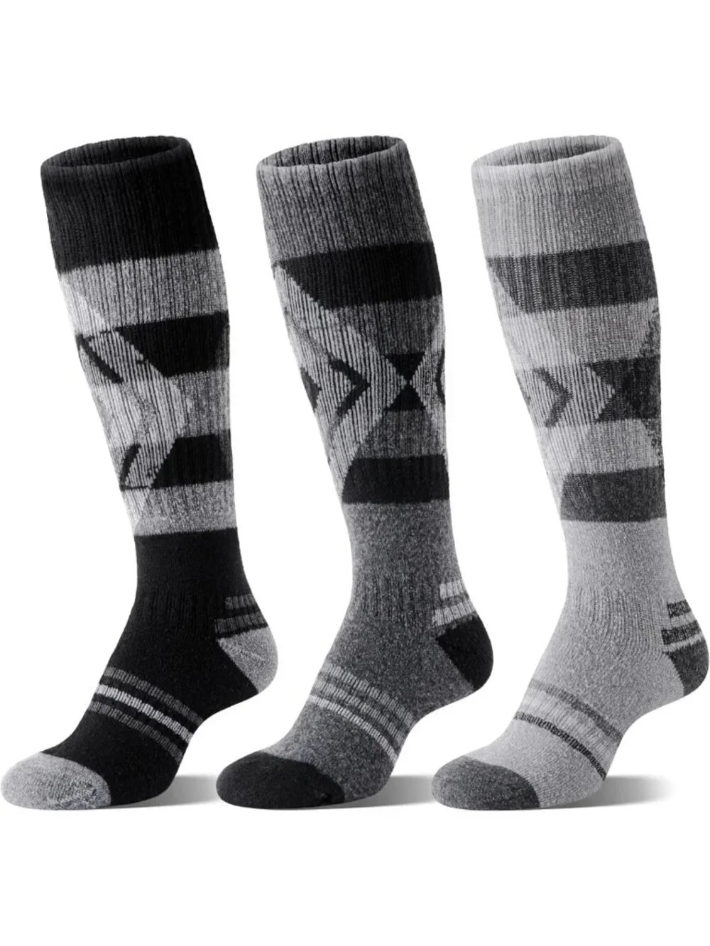 3 Pairs Thermal Merino Wool Ski Socks - Warm Thick Knee High for Winter Sports